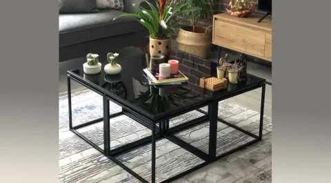 Kante Black Metal Leg 4+1 Coffee Table