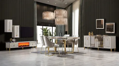 Crystal Gold Metal Leg Dining Room Set