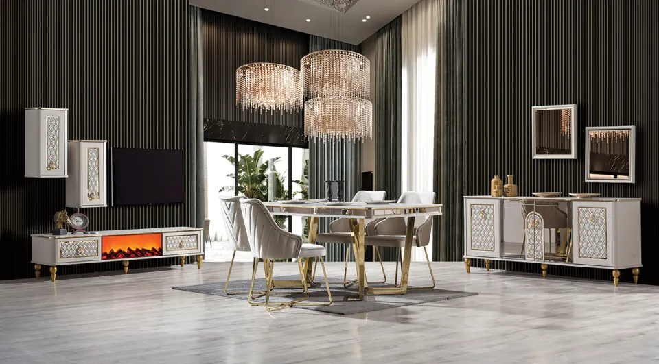 Crystal Gold Metal Leg Dining Room Set