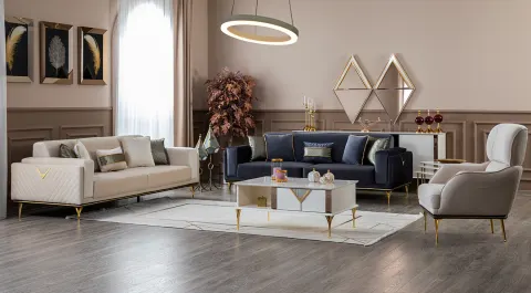 Kontes Gold Metal Leg Bed Sofa Set