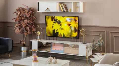 Kontes Gold Metal Leg Fireplace Tv Unit