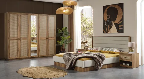 New Bohemian 5 Doors Walnut Bedroom Set