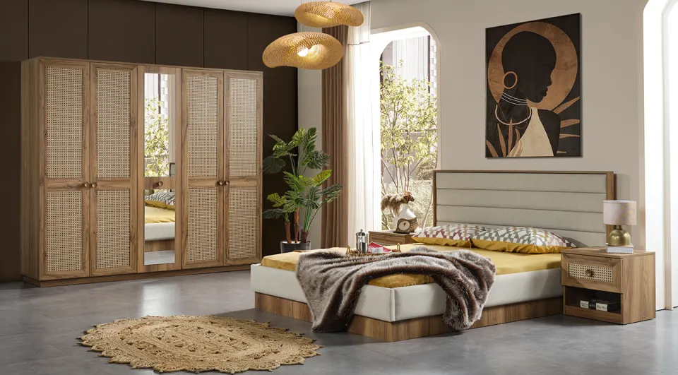 New Bohemian 5 Doors Walnut Bedroom Set