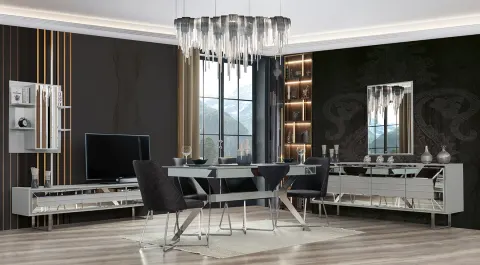 Quantum Fog Gray Metal Leg Dining Room Set