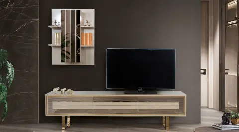 Quantum Desert Sand Gold Metal Leg Tv Unit
