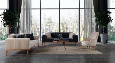Side Wooden Leg Sofa Set