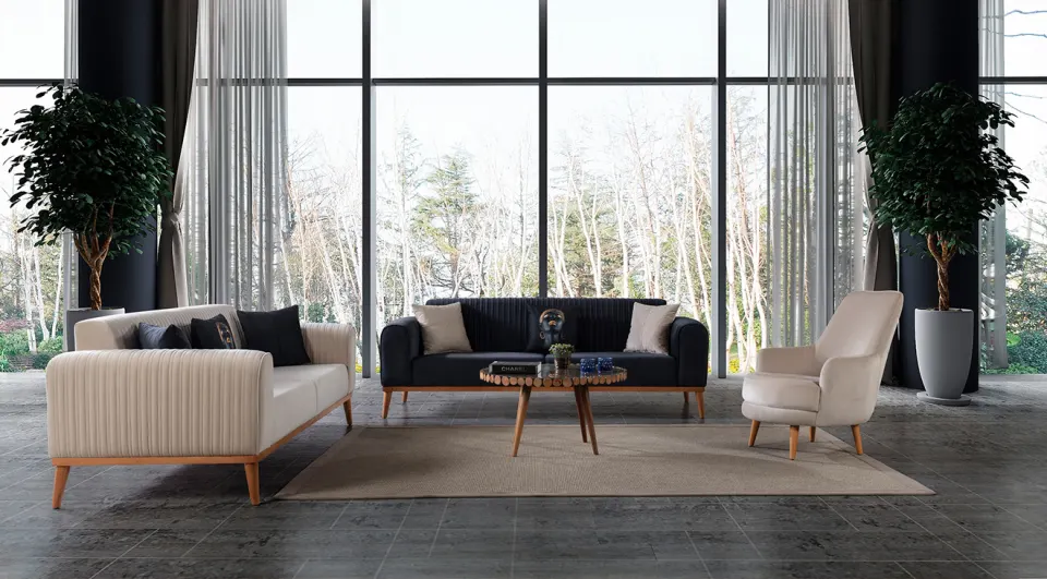 Side Wooden Leg Sofa Set