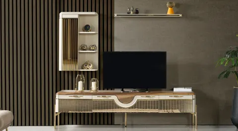 Loca Moonstone Gold Metal Leg Tv Unit