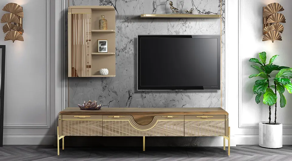 Loca Brown Gold Metal Leg Tv Unit
