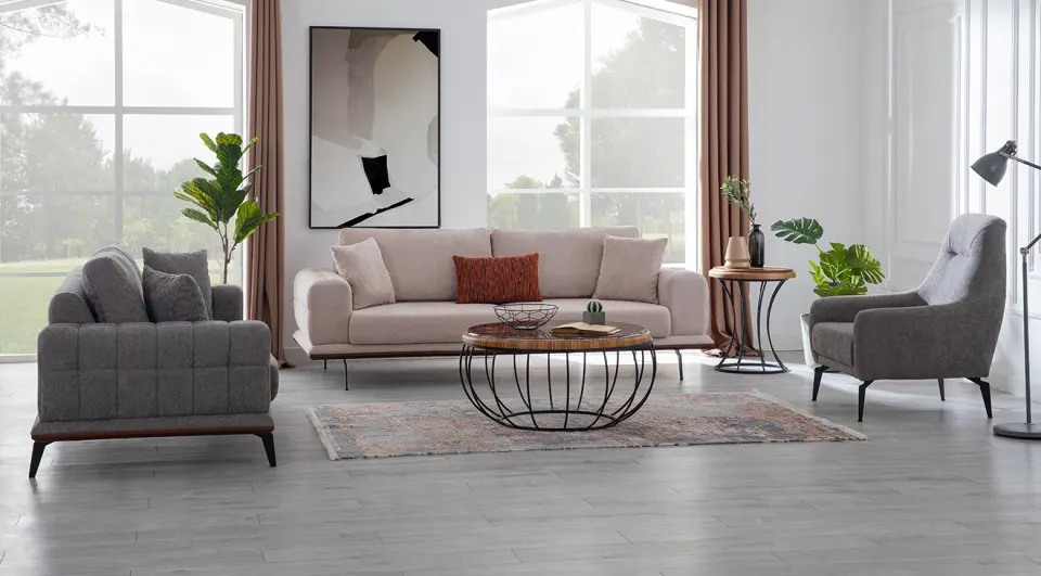 Doslo Bed and Metal Leg Sofa Set