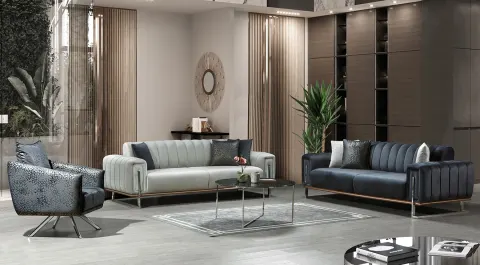 Istanbul Silver Metal Leg Sofa Set