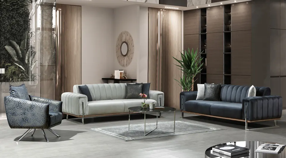 Istanbul Silver Metal Leg Sofa Set