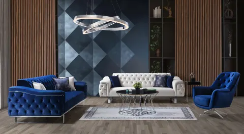 Silver Metal Leg Bed Sofa Set