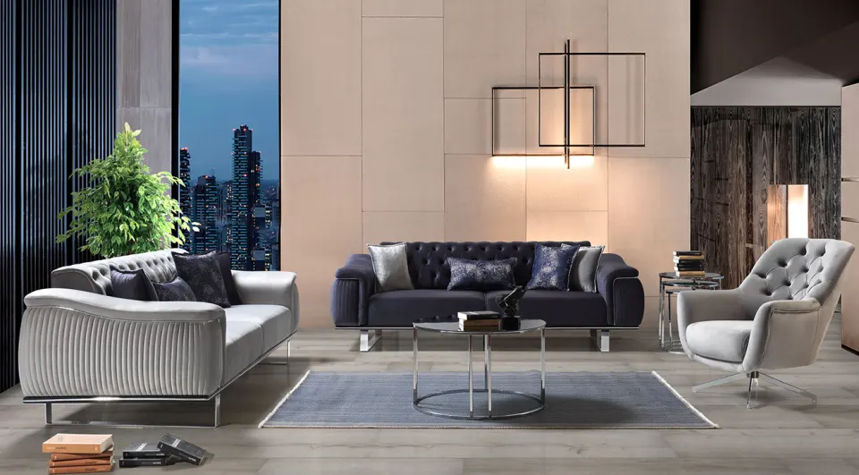 Viva Silver Metal Leg Sofa Set