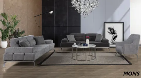 Mons Silver Metal Leg Sofa Set