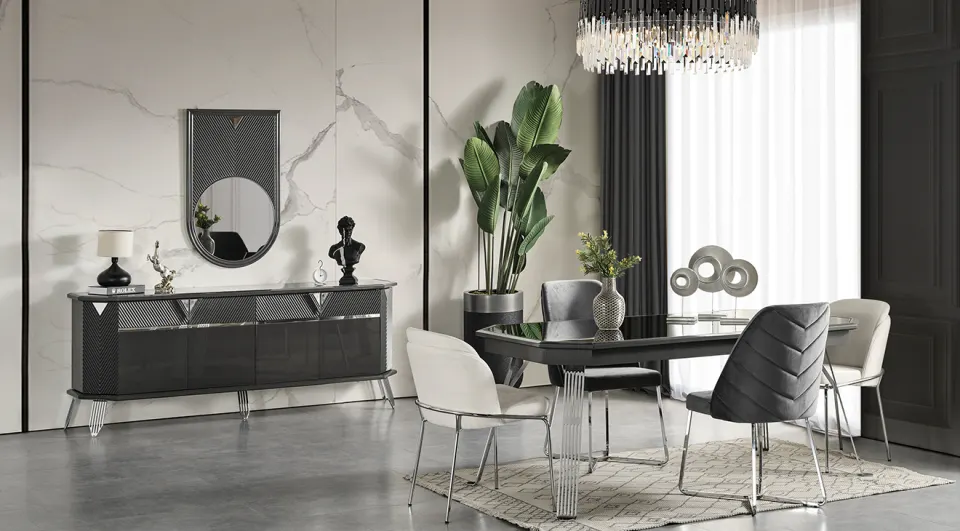 Madrid Silver Metal Leg Dining Room Set