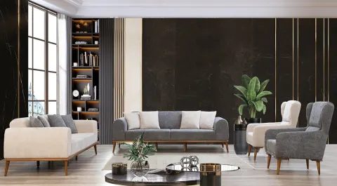 Damla Bed Wooden Leg Sofa Set