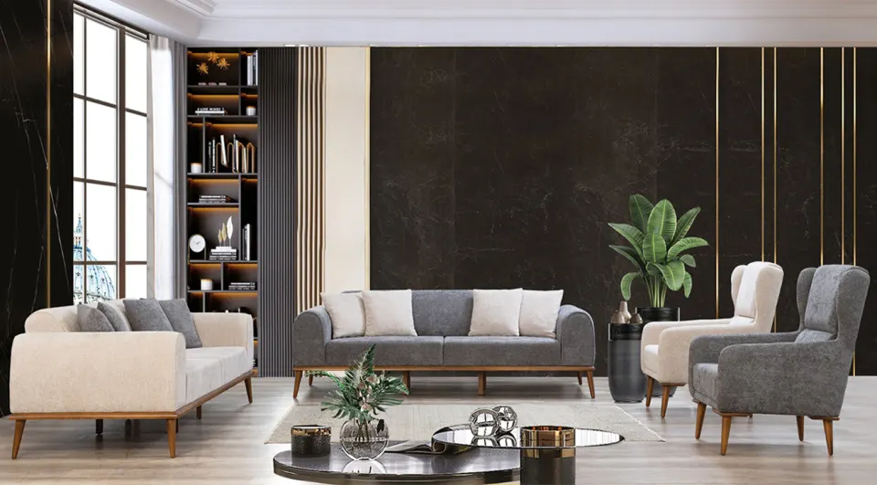Damla Bed Wooden Leg Sofa Set