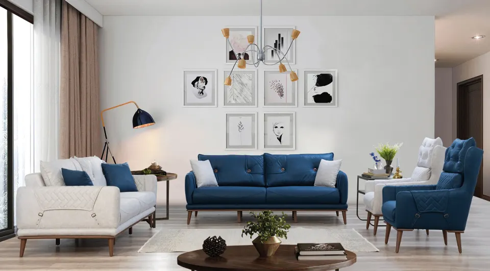Inci Wooden Leg Sofa Set