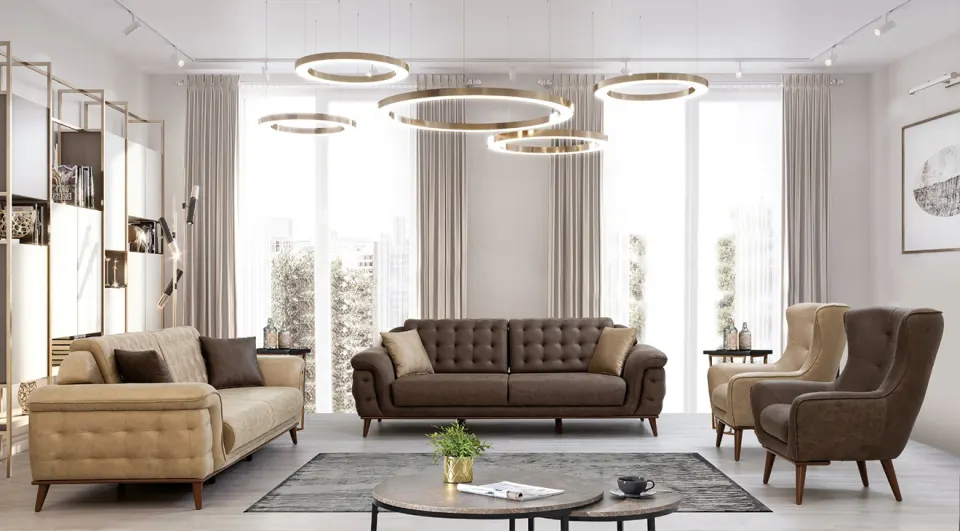 Venus Walnut Wooden Leg Sofa Set