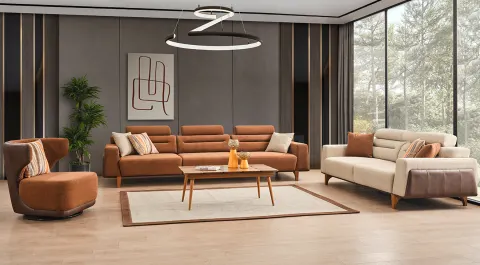 Oslo Walnut Wooden Leg Sofa Set