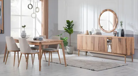 Mos Walnut Wooden Leg Dining Room Set