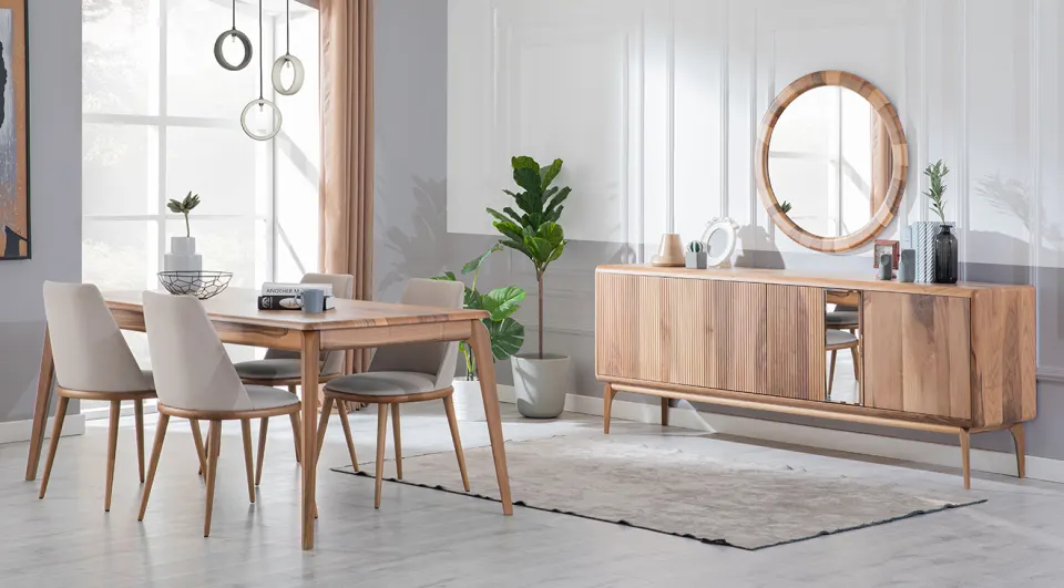 Mos Walnut Wooden Leg Dining Room Set