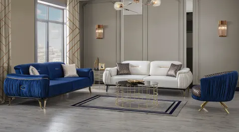 New Bugatti Gold Metal Legs Sofa Set