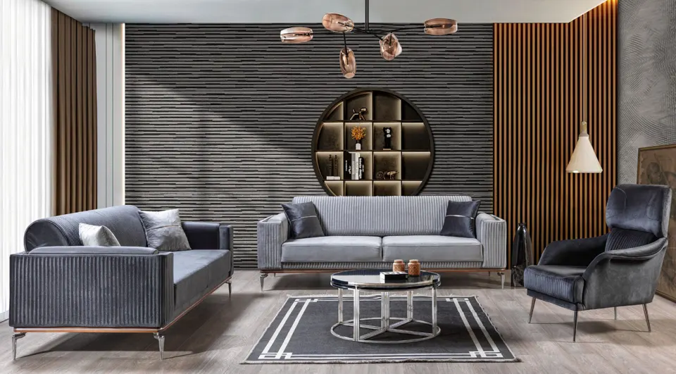 Bugatti Silver Metal Legs Sofa Set