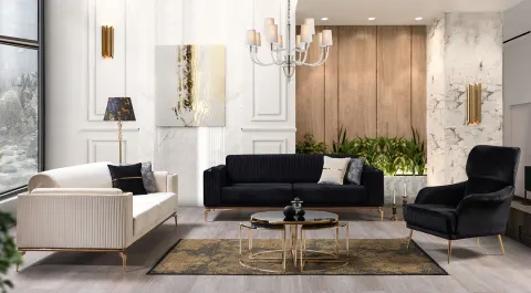 Bugatti Gold Metal Leg Beded Sofa Set