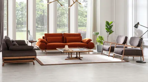 Giza Walnut Wooden Leg Sofa Set