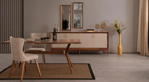 Nisa Walnut Wooden Leg Dining Room Set