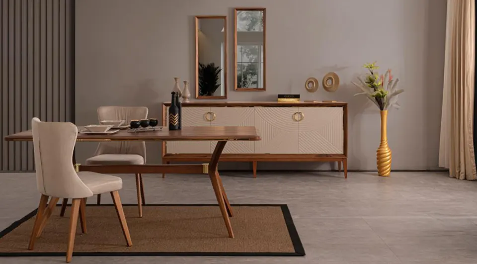 Nisa Walnut Wooden Leg Dining Room Set