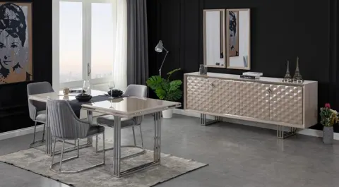 Vita Silver Metal Leg Dining Room Set