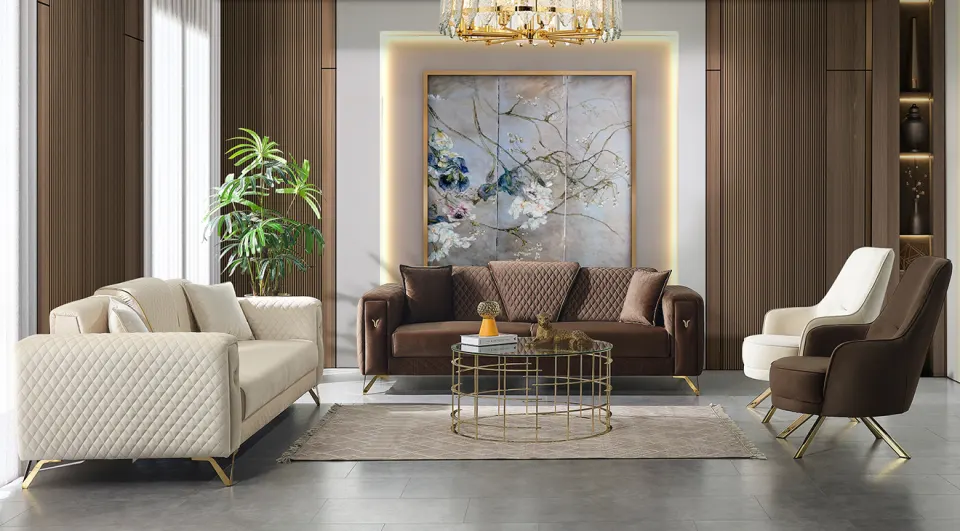Panama Gold Metal Leg Sofa Set