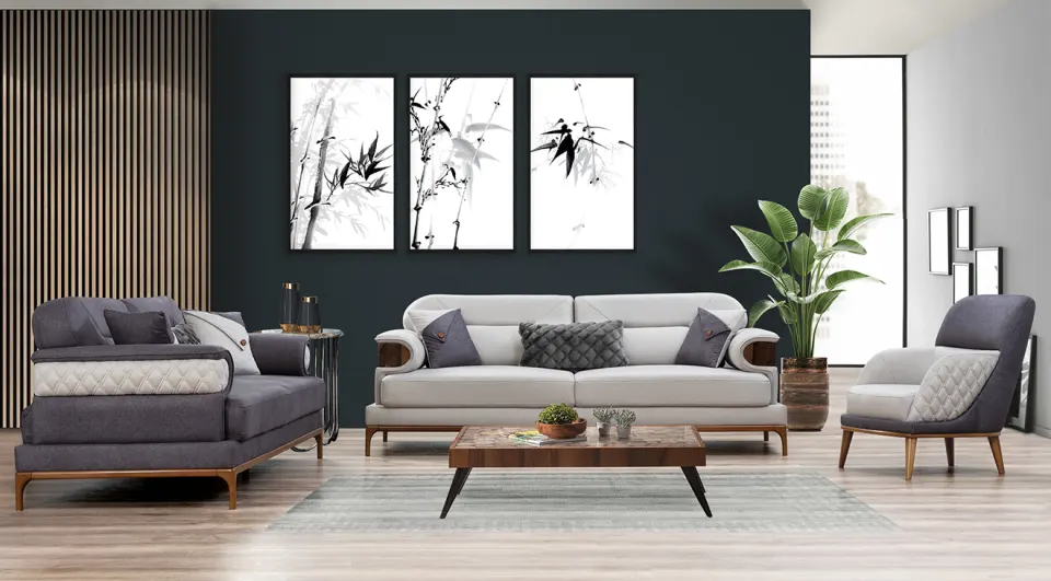 Setra Bed and Wooden Leg Sofa Set
