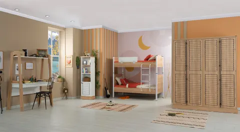 Rustic 3 Doors Bunk Bed Young Room Set