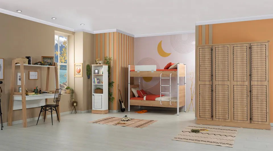 Rustic 3 Doors Bunk Bed Young Room Set