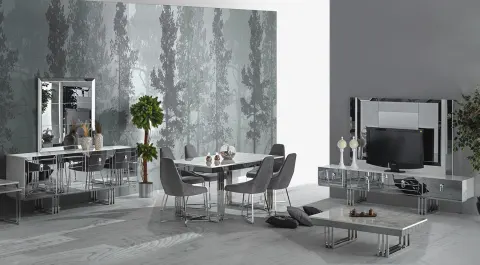 Noir Silver Metal Leg Dining Room Set