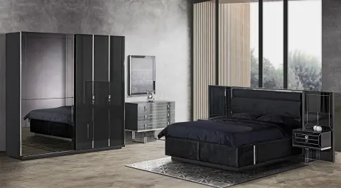 Noir Black Sliding Door Bedroom Set