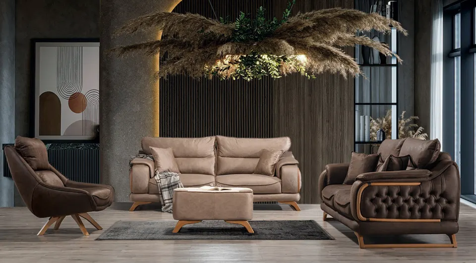 Auro Wooden Leg Sofa Set