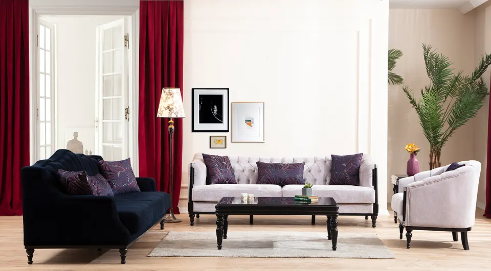 Crown Black Wooden Leg Sofa Set