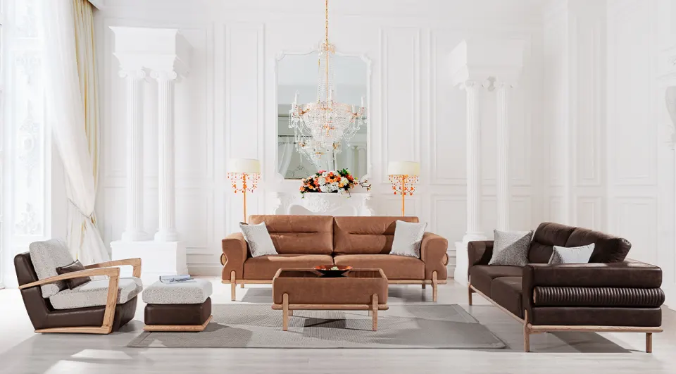 Napoli Wooden Leg Sofa Set