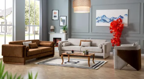 Ceylin Wooden Leg Sofa Set