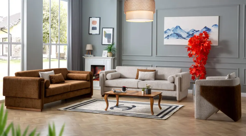 Ceylin Wooden Leg Sofa Set