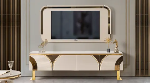 Imaj Panel Gold Metal Leg Tv Unit