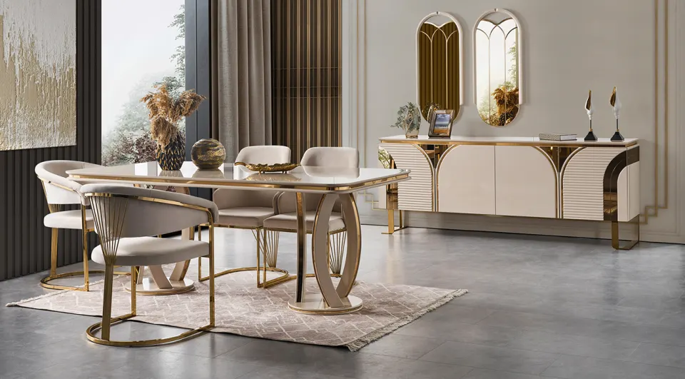 Imaj Gold Metal Leg Dining Room Set
