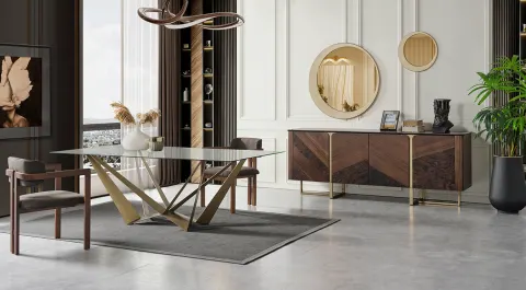 Meyra Gold Metal Leg Dining Room Set