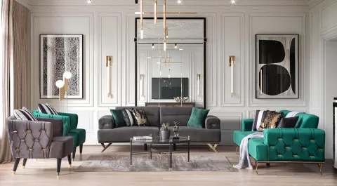 Armada Gold Metal Leg Sofa Set