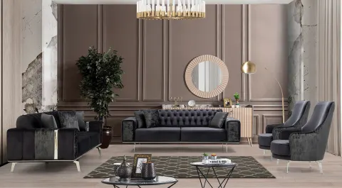 Berlin Silver Metal Leg Sofa Set